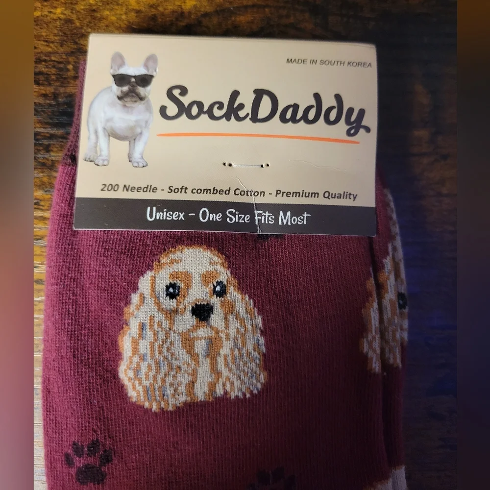 Sock Daddy cocker spaniel dog socks-maroon/tan
